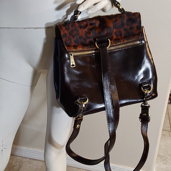 PATRICIA NASH LEOPARD NWOT HAIRCALF BROWN LEATER BACKPACK/ SHOULDER BAG - Picture 5 of 9